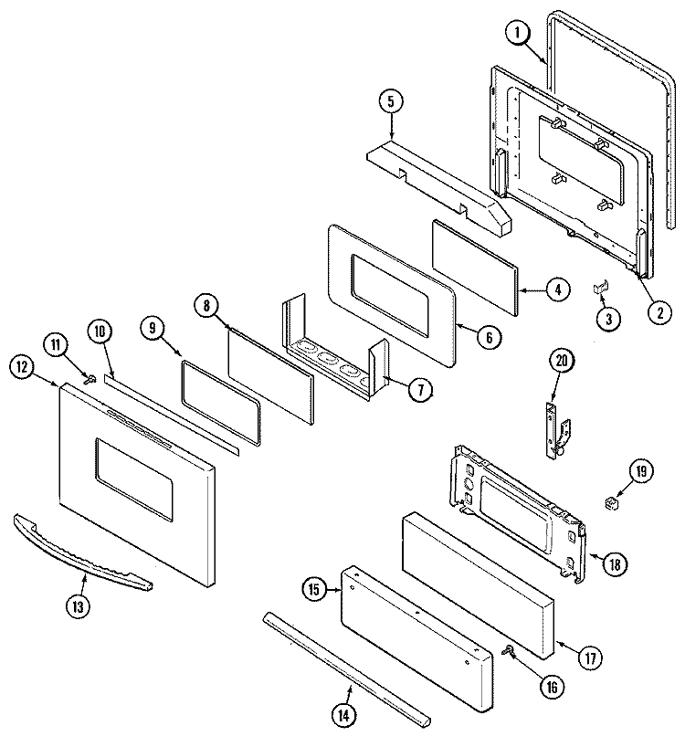 DOOR / DRAWER Diagram and Parts List for MLR4410BXL  Maytag Range