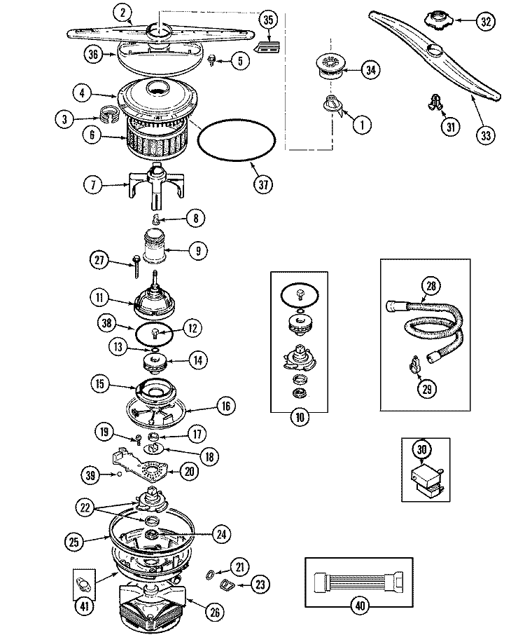 PUMP & MOTOR Diagram and Parts List for MDC4100AWX  Maytag Dishwasher