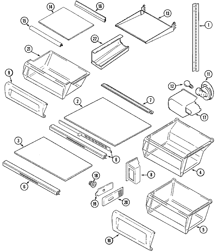 SHELVES & ACCESSORIES Diagram and Parts List for MSD2354FRW  Maytag Refrigerator