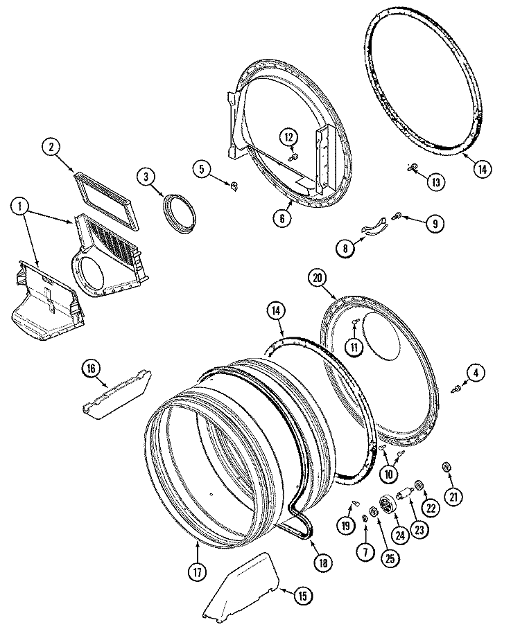 TUMBLER Diagram and Parts List for MDG2500BWW  Maytag Dryer