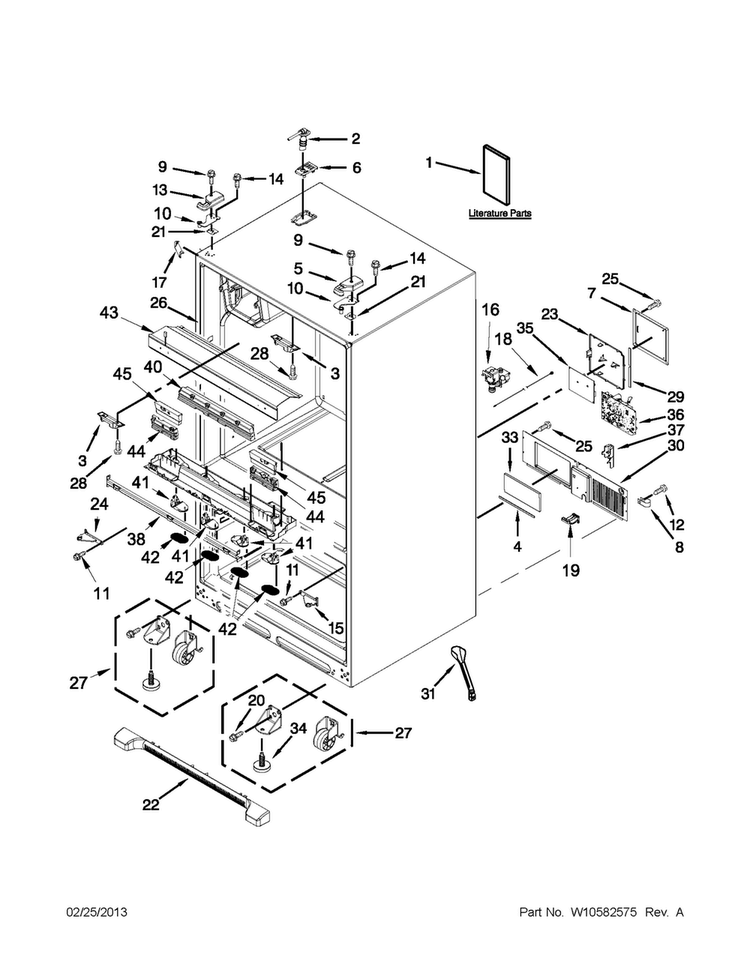 Cabinet Parts Diagram and Parts List for 5MFX257AA001  Maytag Refrigerator
