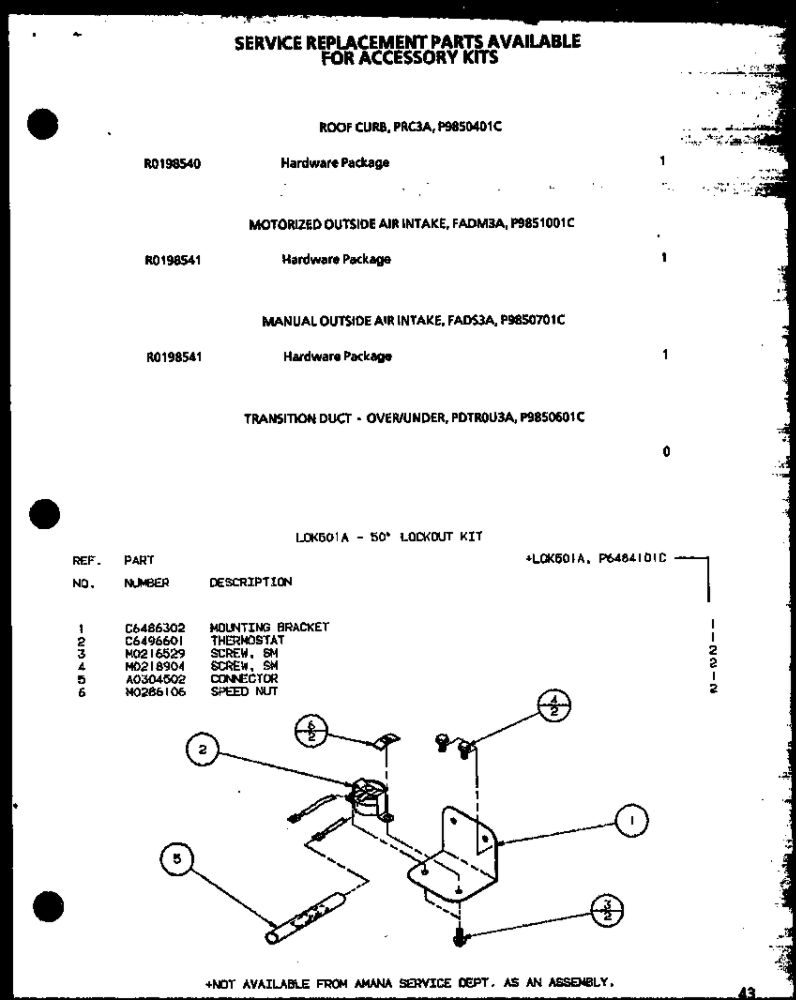 Diagram Diagram and Parts List for LOK501A P6484101C Amana Air Conditioner