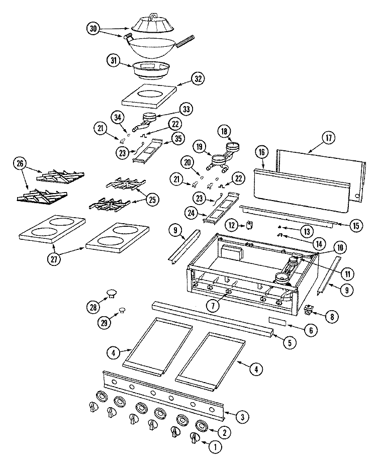TOP ASSEMBLY / GAS CONTROLS Diagram and Parts List for RJCT3664A  Maytag Cooktop