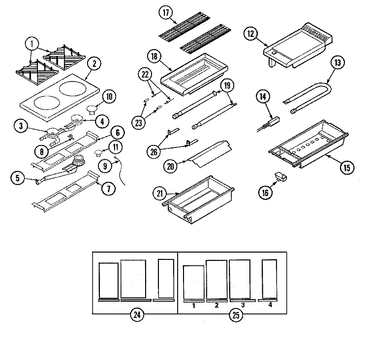TOP ASSEMBLY / GAS CONTROLS Diagram and Parts List for RJGR4862A  Maytag Smoker