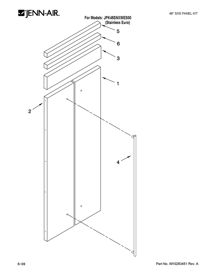 Panel Kit Parts Diagram and Parts List for JPK48SNXWES00  Jenn-Air Refrigerator