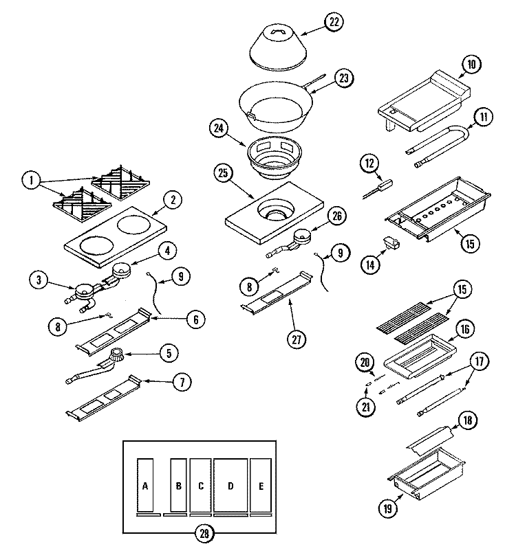TOP ASSEMBLY / GAS CONTROLS Diagram and Parts List for DGR605GCBWOK  Maytag Smoker