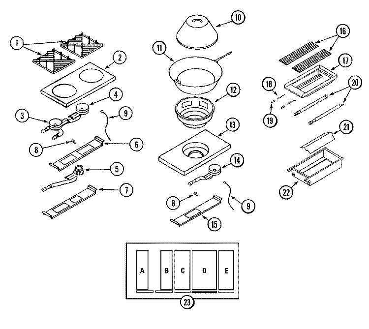 TOP ASSEMBLY / GAS CONTROLS Diagram and Parts List for DGR607CBWOK  Maytag Smoker