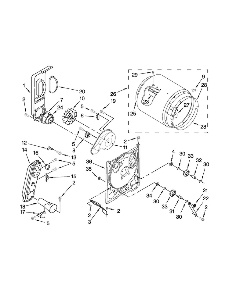 Bulkhead Parts Diagram and Parts List for AGD4675YQ2  Admiral Dryer