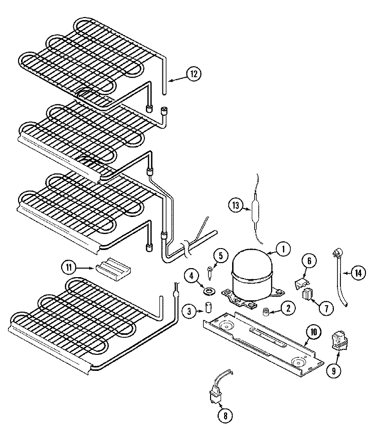 UNIT COMPARTMENT & SYSTEM Diagram and Parts List for GV1226NXEW  Maytag Freezer