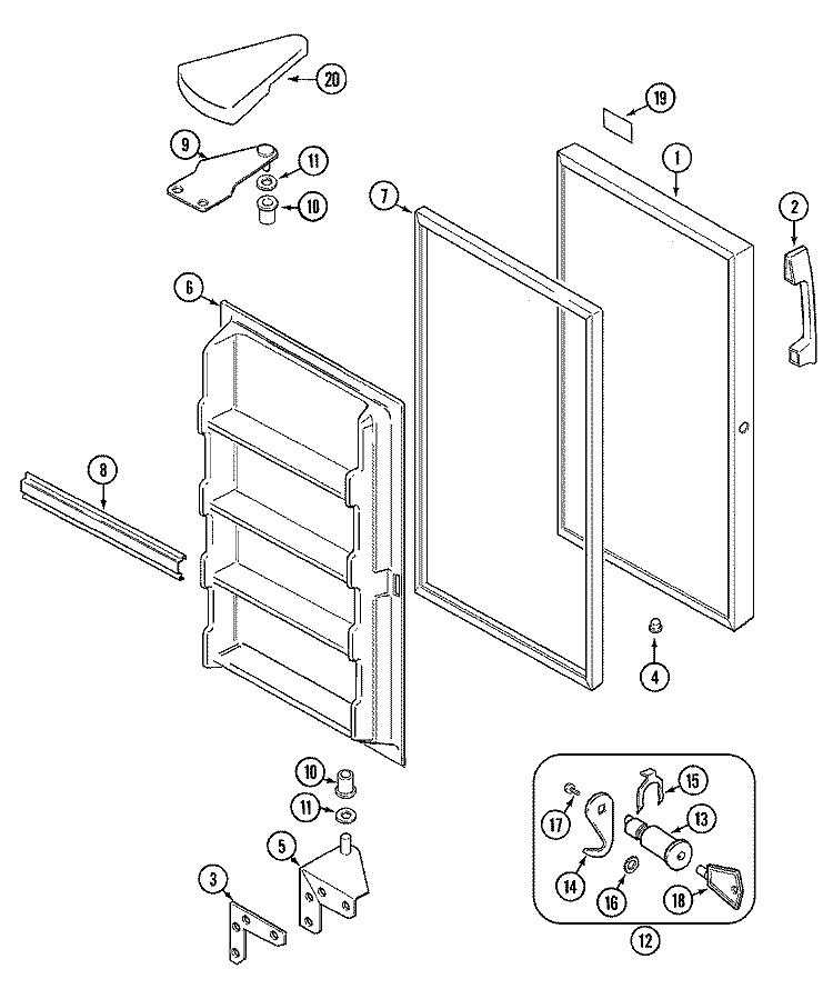 DOOR Diagram and Parts List for GV1226NXEW  Maytag Freezer