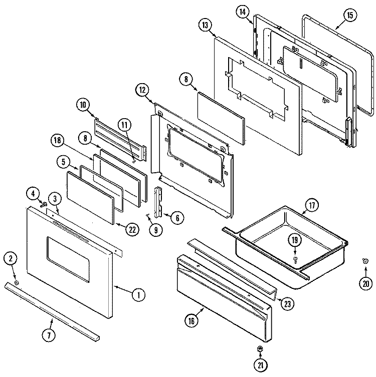 DOOR / DRAWER (SERIES 15) (ADW) Diagram and Parts List for MGR5710ADW  Maytag Range