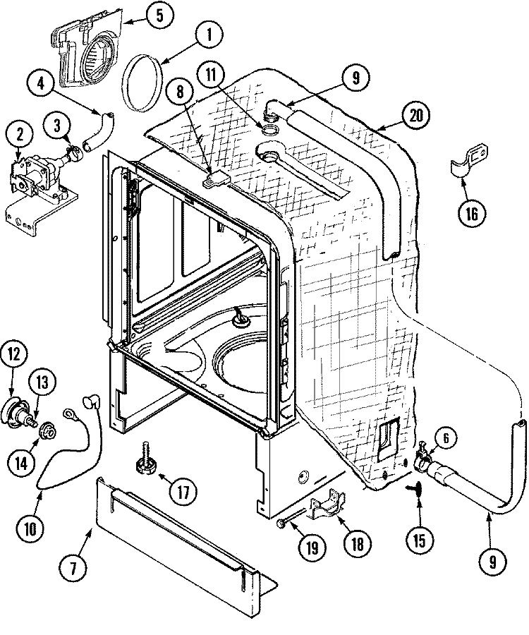 OUTER TUB Diagram and Parts List for JDB7910AWW  Jenn-Air Dishwasher