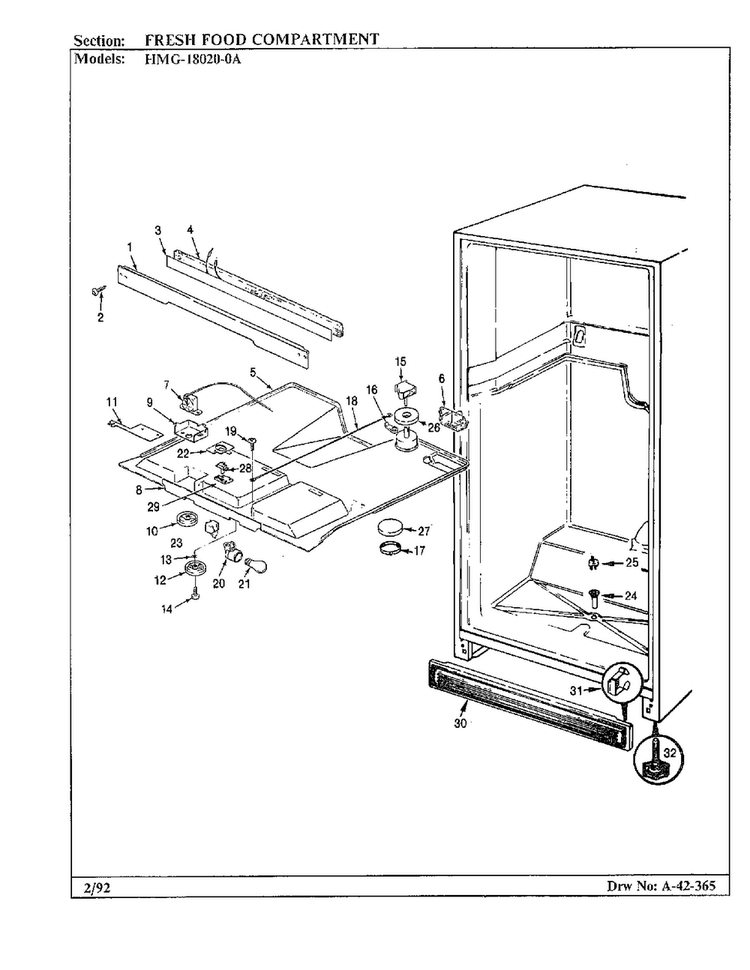 Fresh Food Compartment Diagram and Parts List for 18020-0A  Admiral Refrigerator