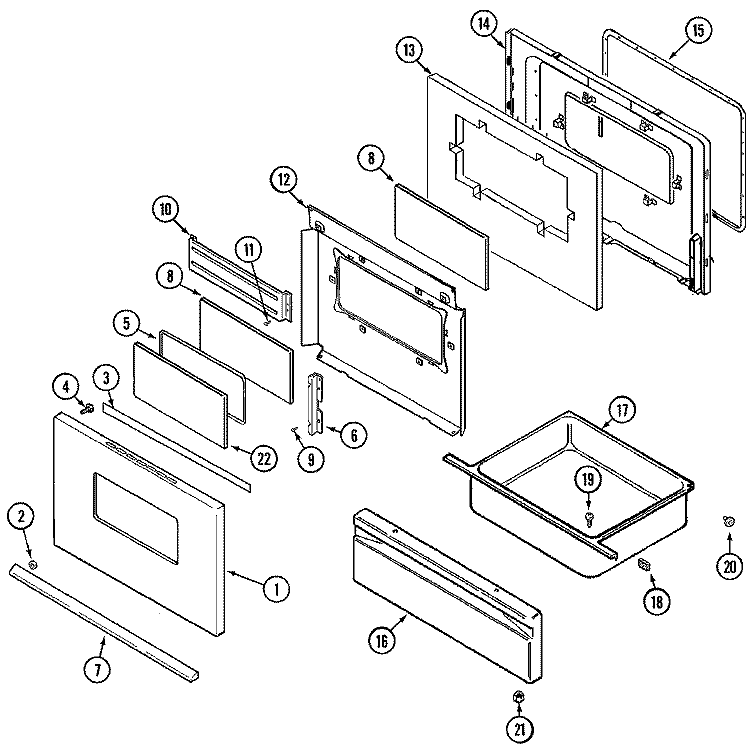 DOOR / DRAWER Diagram and Parts List for MER5710AAQ  Maytag Range