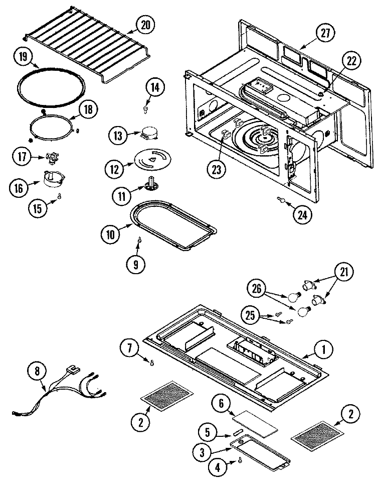 BASE & CAVITY Diagram and Parts List for JMV8000BDB  Jenn-Air Microwave