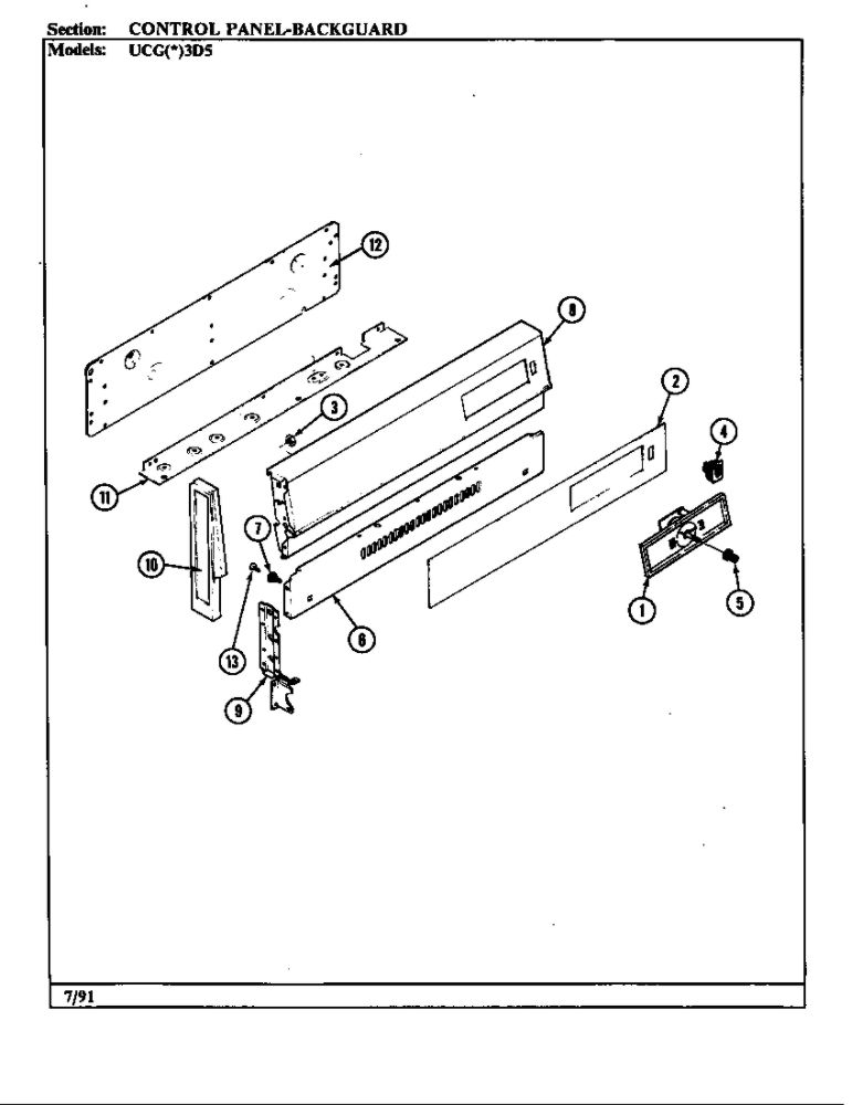 Control Panel Diagram and Parts List for UCGA3D5NW-AD  Crosley Range