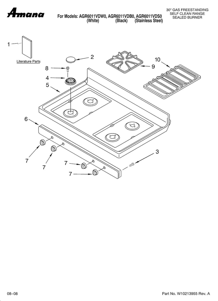 Cooktop Parts Diagram and Parts List for AGR6011VDS0  Amana Range