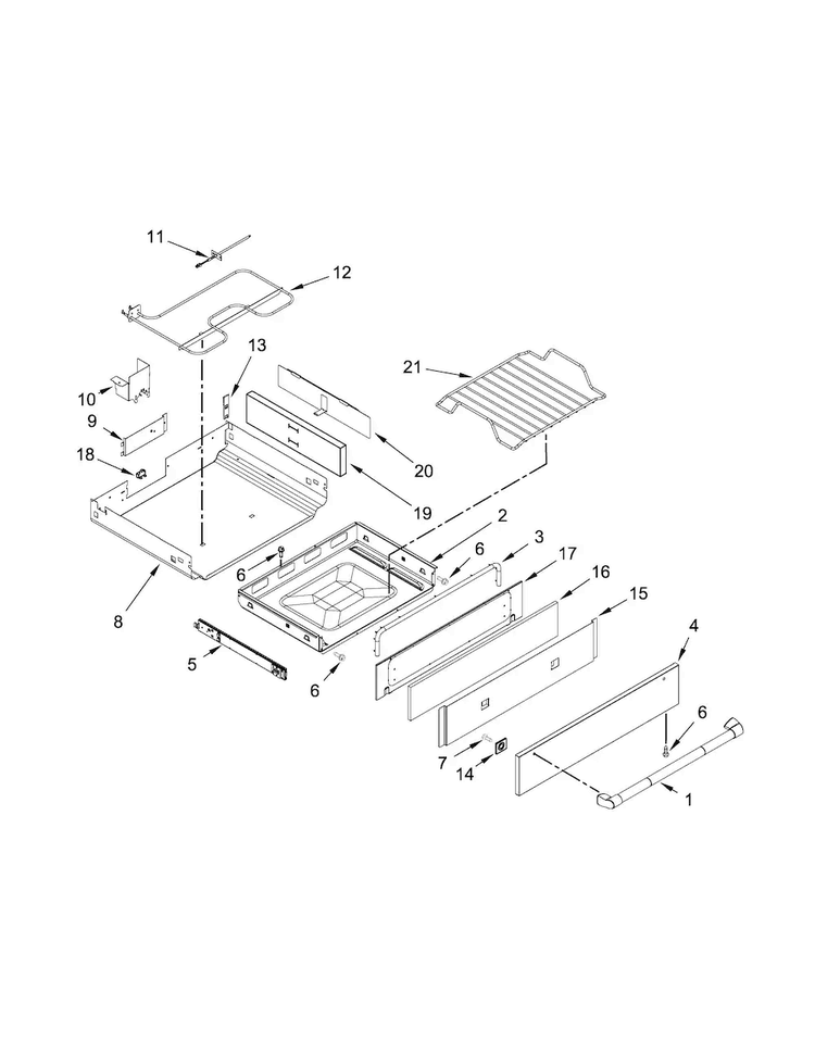 Drawer Parts Diagram and Parts List for JDS1450DP0  Jenn-Air Range