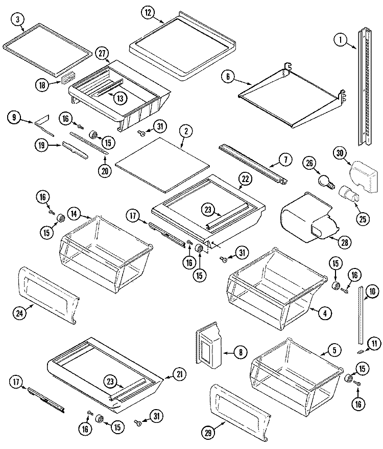 SHELVES & ACCESSORIES Diagram and Parts List for GC2227SDFB  Maytag Refrigerator
