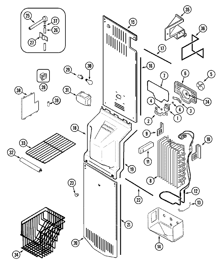 FREEZER COMPARTMENT Diagram and Parts List for GC2227SDFB  Maytag Refrigerator
