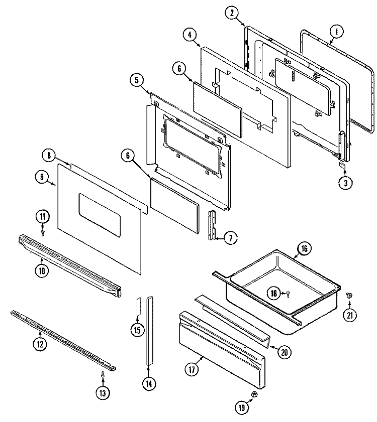 DOOR / DRAWER (BDH, BDT) Diagram and Parts List for CGR3740BDH  Magic Chef Range