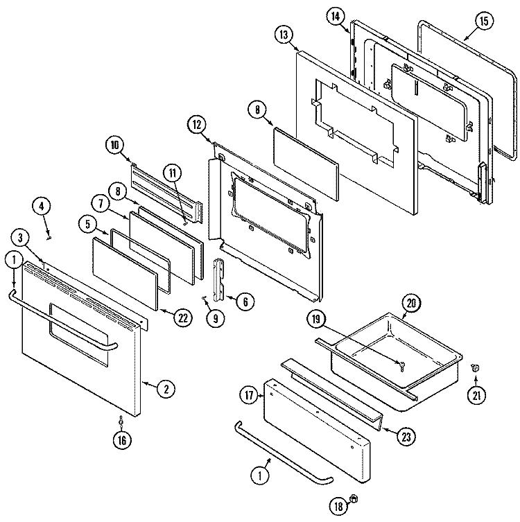 DOOR / DRAWER (CDC) Diagram and Parts List for CGR3742CDC  Magic Chef Range