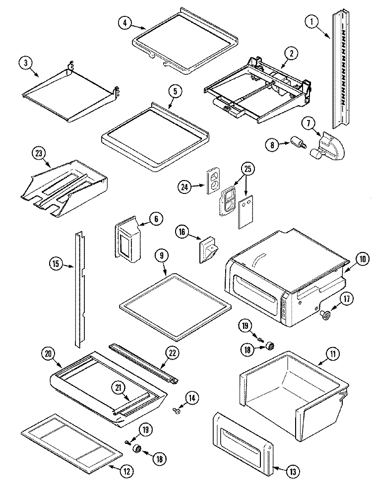 SHELVES & ACCESSORIES Diagram and Parts List for MSD2758DRW  Maytag Refrigerator