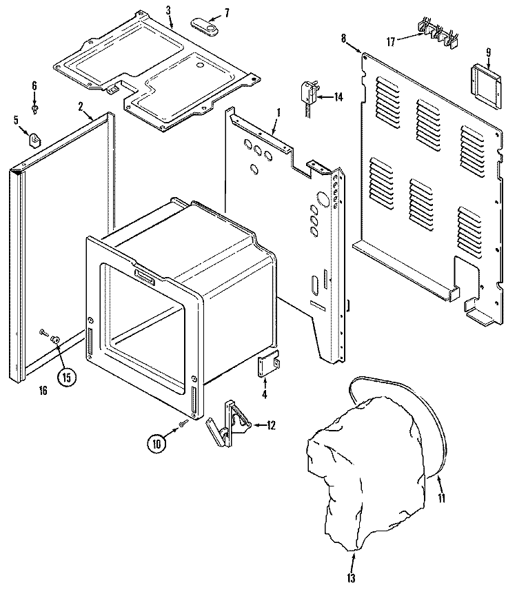 BODY Diagram and Parts List for CER1360BCW  Magic Chef Range