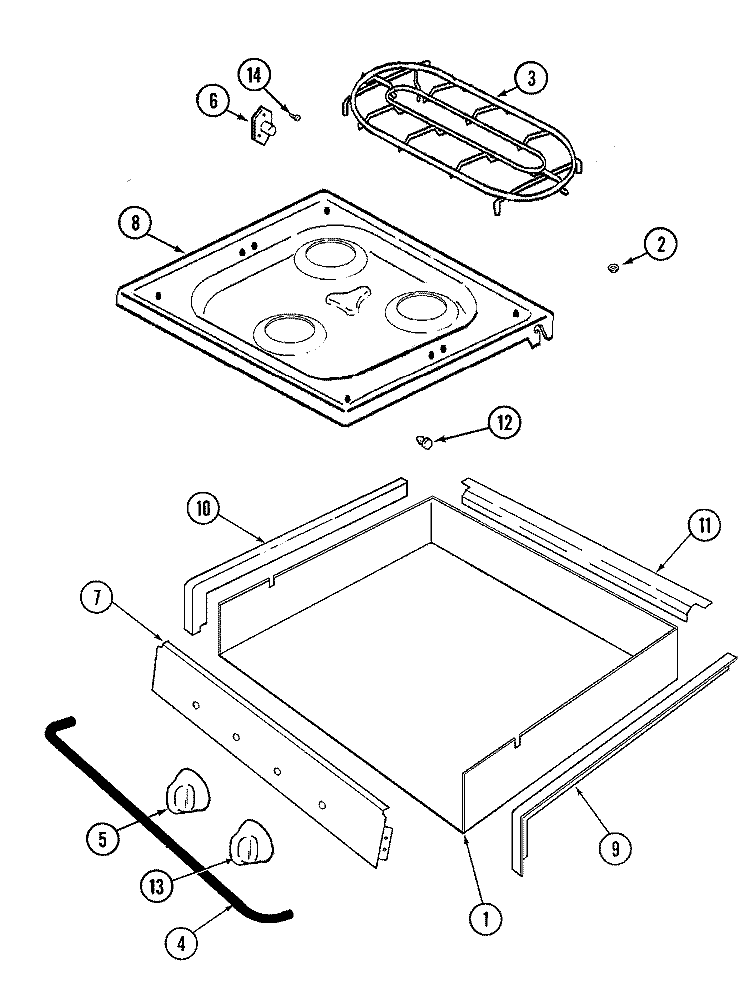 TOP & BURNER BOX Diagram and Parts List for CLZ8505BDB  Magic Chef Cooktop