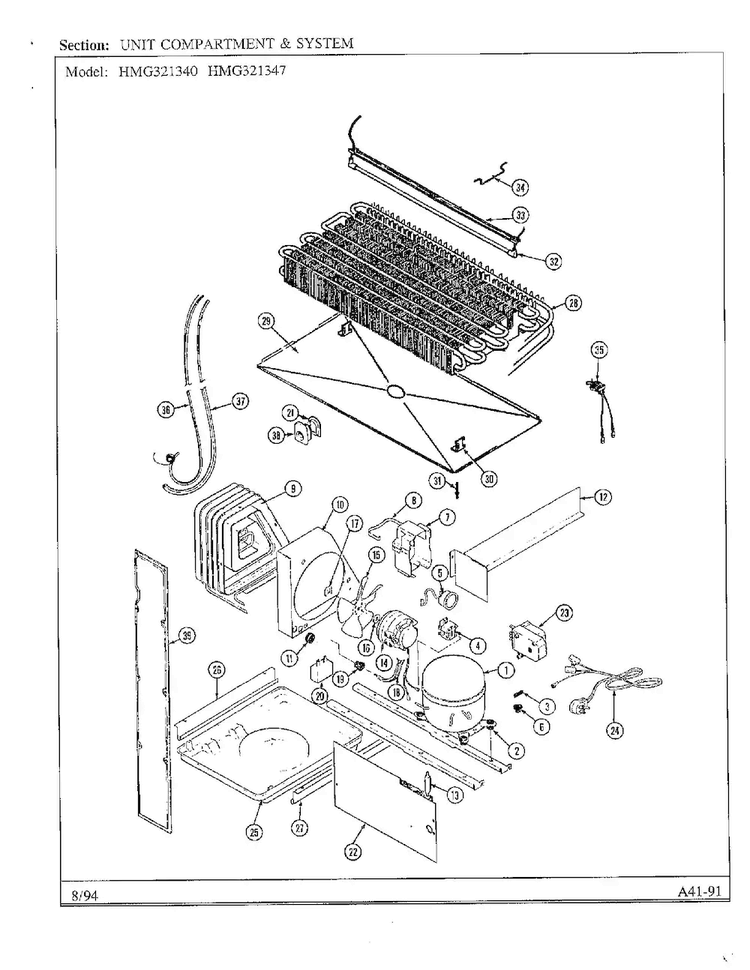 Unit Compartment And System Diagram and Parts List for 321340  Admiral Refrigerator