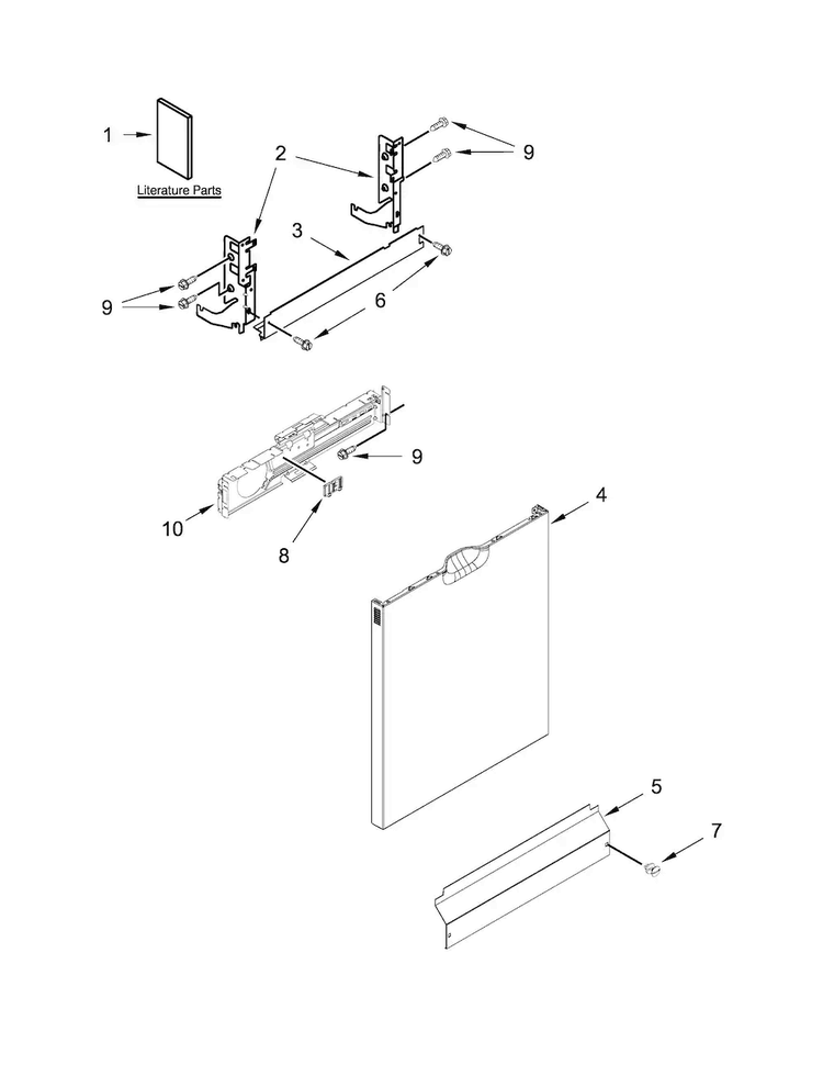 Door And Panel Parts Diagram and Parts List for ADB1700ADB1  Amana Dishwasher