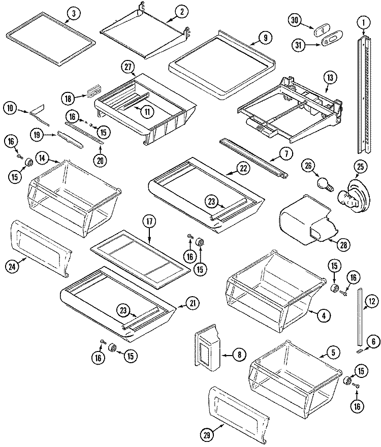 SHELVES & ACCESSORIES Diagram and Parts List for JSD2789DES  Jenn-Air Refrigerator