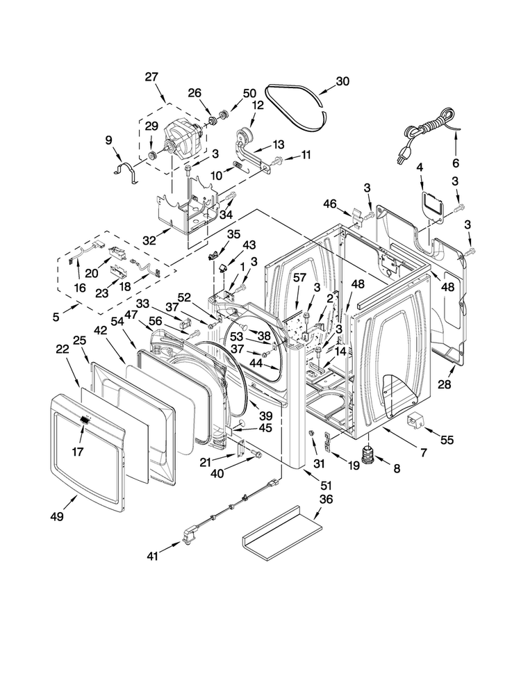 Cabinet Parts Diagram and Parts List for 7MMGDB850WL0  Maytag Dryer