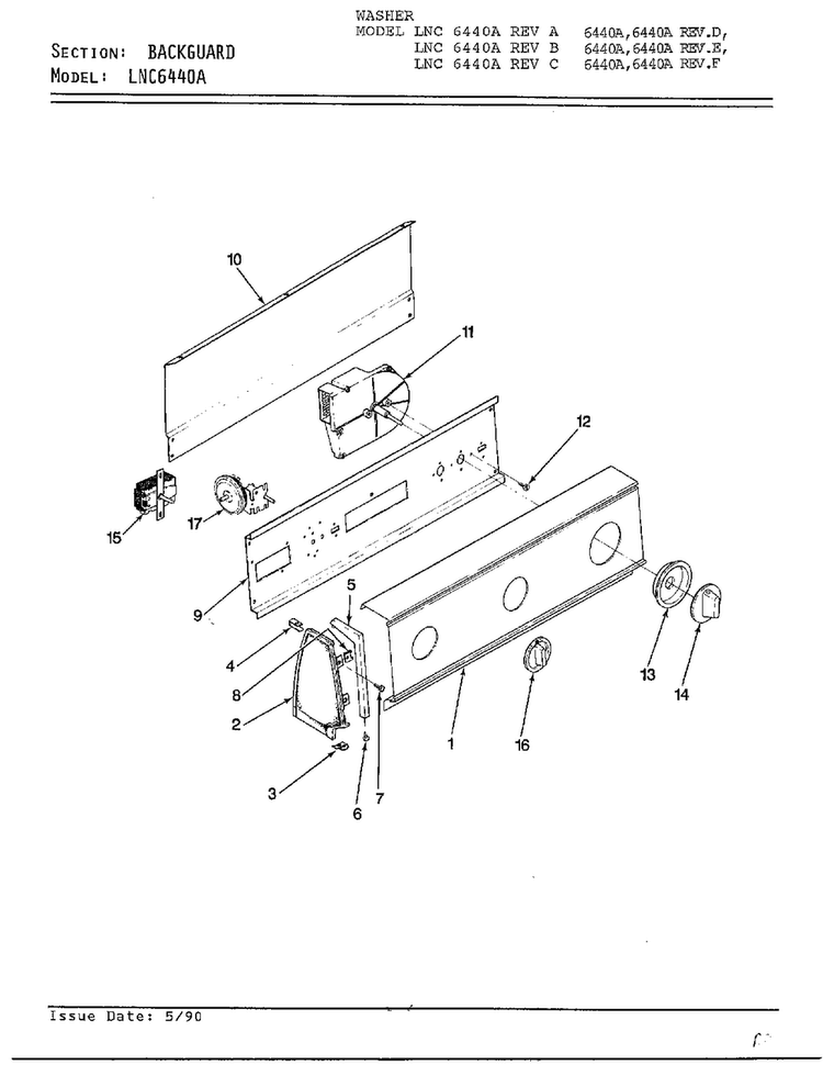 Backguard Diagram and Parts List for 6440A REV J Norge Washer