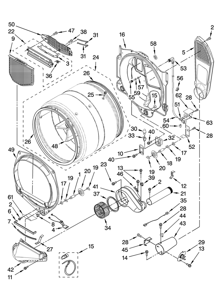 Bulkhead Parts Diagram and Parts List for MGDE900VW0  Maytag Dryer