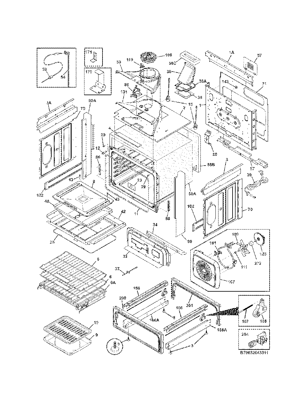 Body Diagram and Parts List for 79032643311  Kenmore Range