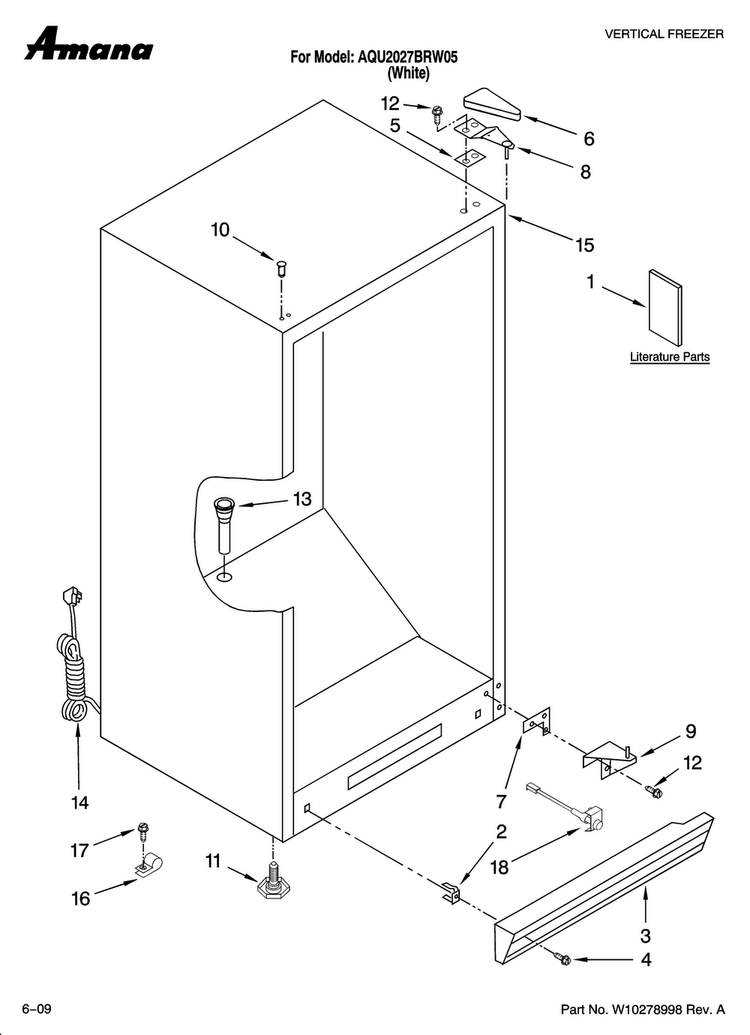 Cabinet Parts Diagram and Parts List for AQU2027BRW05  Amana Freezer