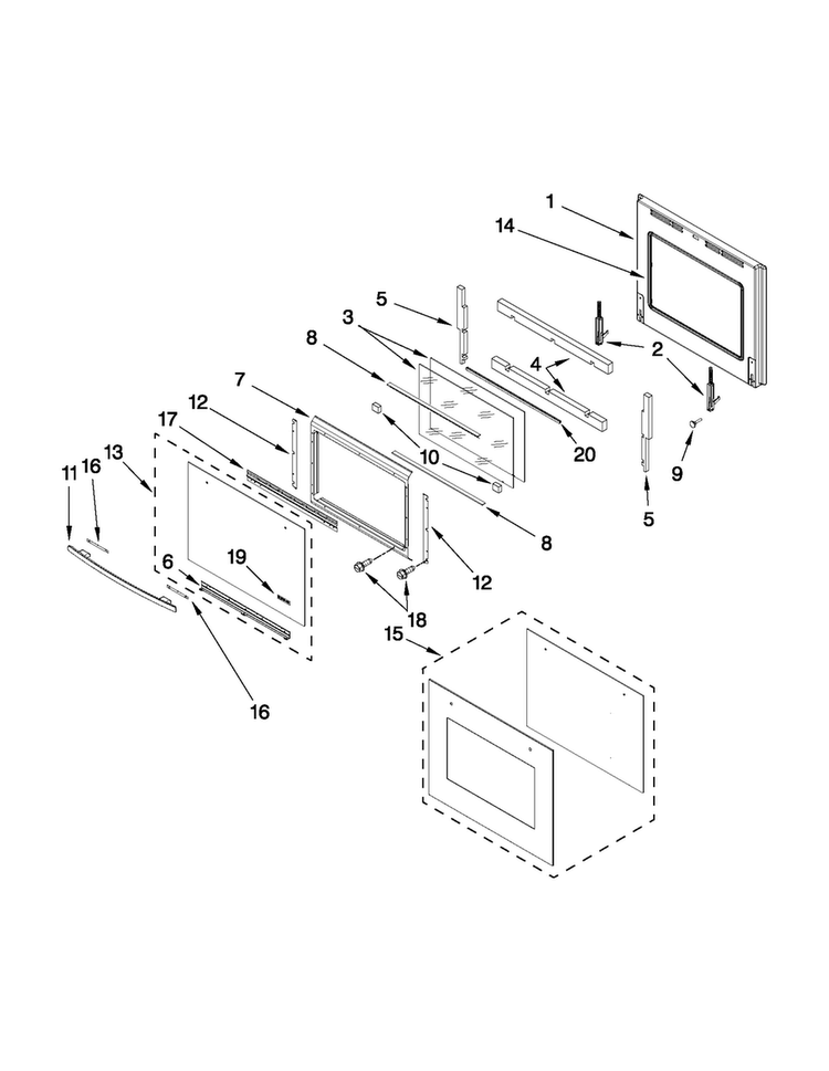 Lower Oven Door Parts Diagram and Parts List for JJW2830WS01  Jenn-Air Wall Oven