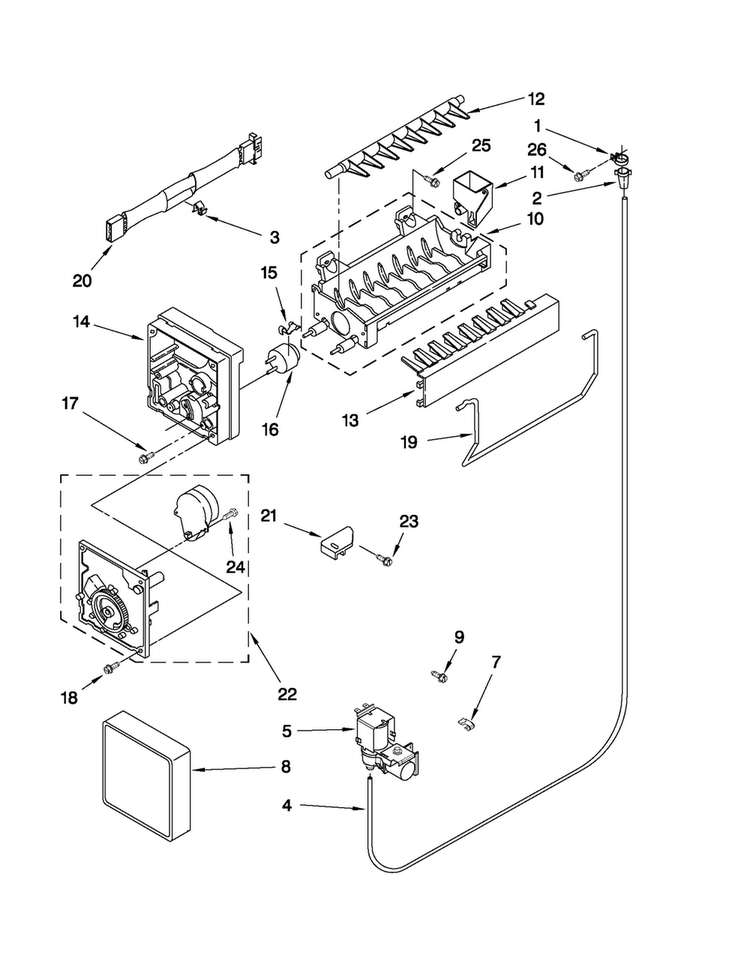 Icemaker Parts Diagram and Parts List for M0RXEMMWM00  Maytag Refrigerator