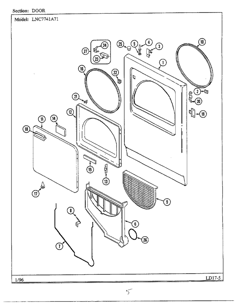 Door Page 2 Diagram and Parts List for LNC7741A71  Maytag Dryer