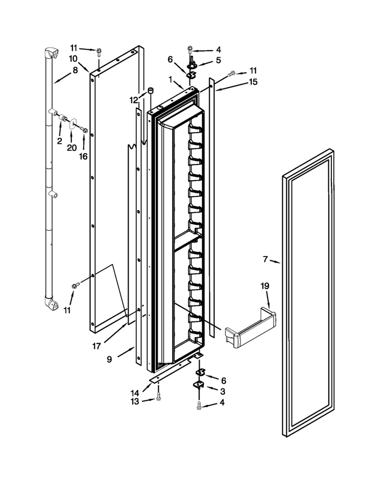 Freezer Door Parts Diagram and Parts List for JS48SEDUDW14  Jenn-Air Refrigerator