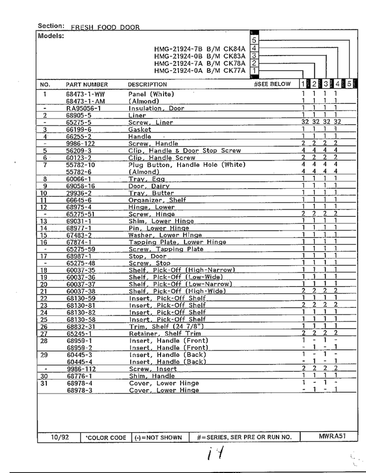 Fresh Food Door Page 2 Diagram and Parts List for 21924-7A  Admiral Refrigerator