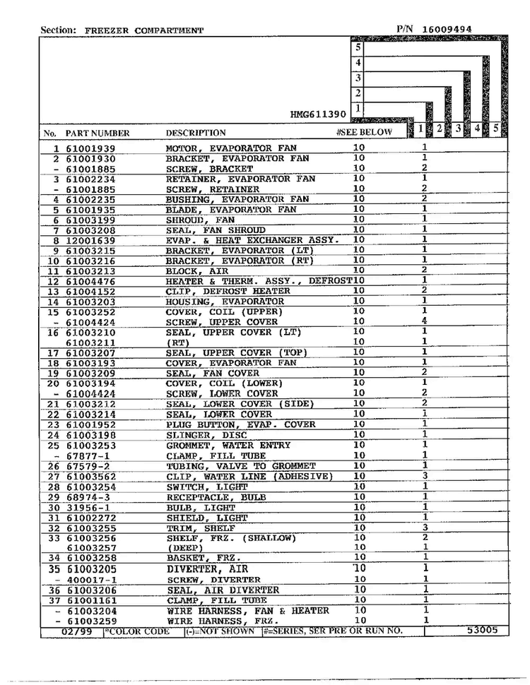 Freezer Compartment Page 2 Diagram and Parts List for HMG611390  Admiral Refrigerator