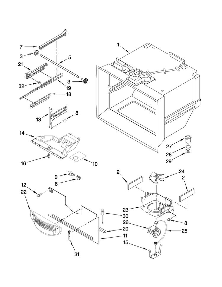 Freezer Liner Parts Diagram and Parts List for ABB1927VEB2  Amana Refrigerator