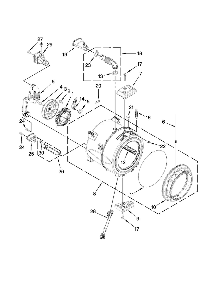 Tub And Basket Parts Diagram and Parts List for MHW6000AW0  Maytag Washer