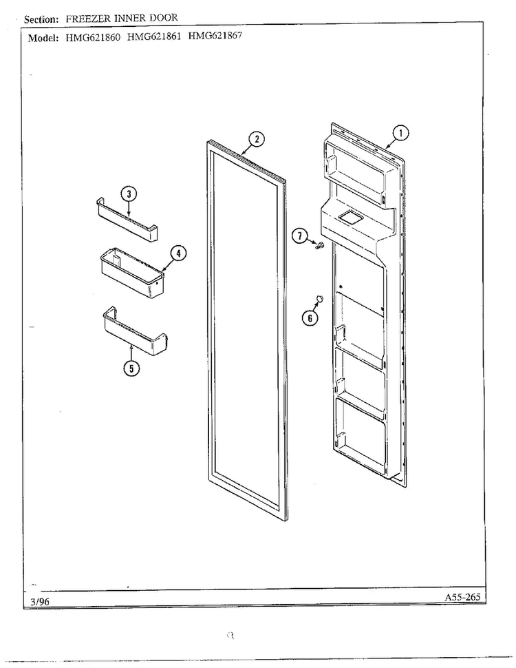 Freezer Inner Door Diagram and Parts List for HMG621860  Admiral Refrigerator
