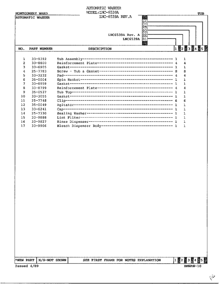 Automatic Washer-tub Page 2 Diagram and Parts List for 6539A REV A Norge Washer