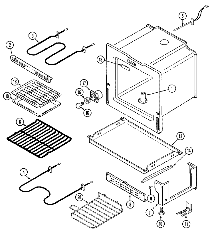 OVEN / BASE Diagram and Parts List for PER4510AAQ  Maytag Range