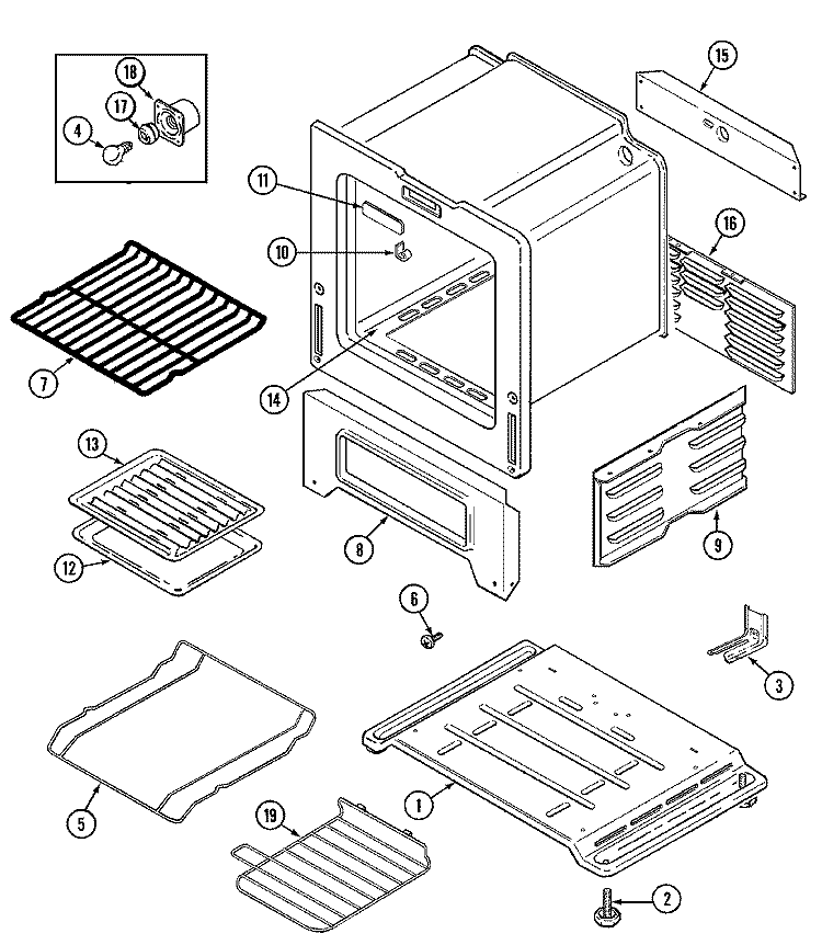 OVEN / BASE Diagram and Parts List for MGR4411BDW  Maytag Range