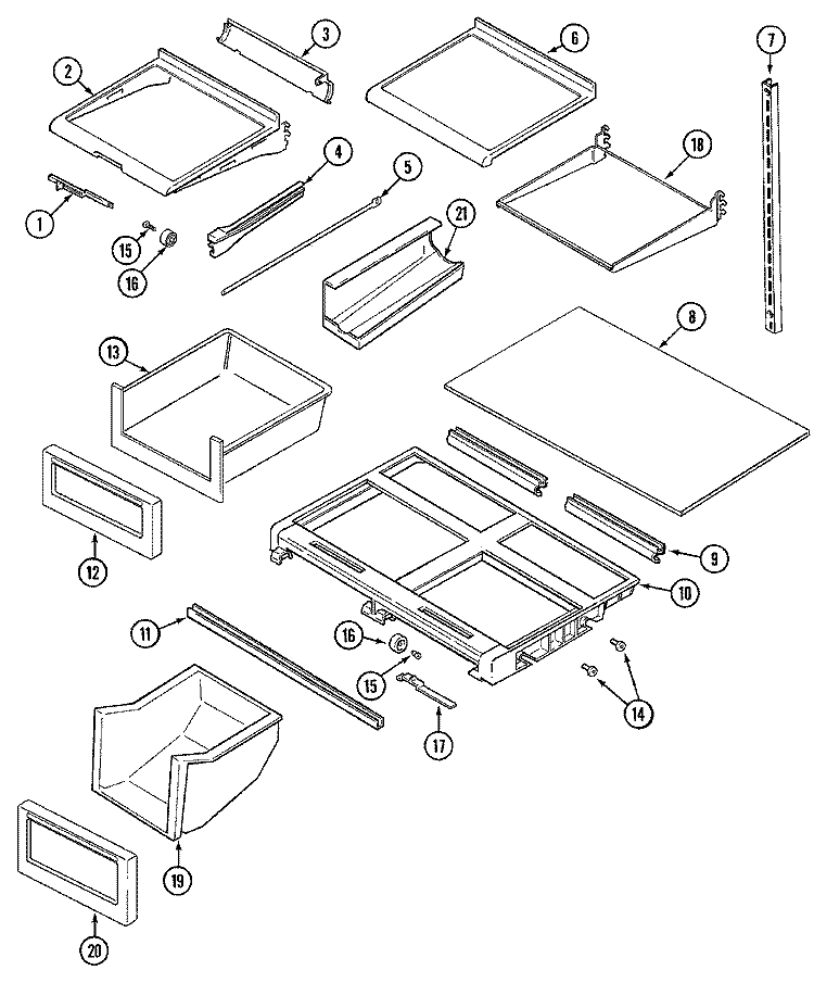 SHELVES & ACCESSORIES Diagram and Parts List for KSU5820NE  Maytag Refrigerator